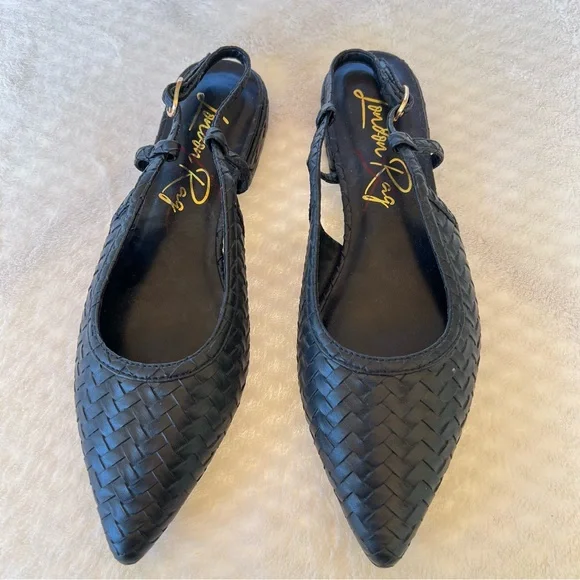 LONDON RAG WOVEN BLACK SLINGBACKS FLATS SANDALS POINT TOE SIZE 6 NWT - Picture 4 of 8